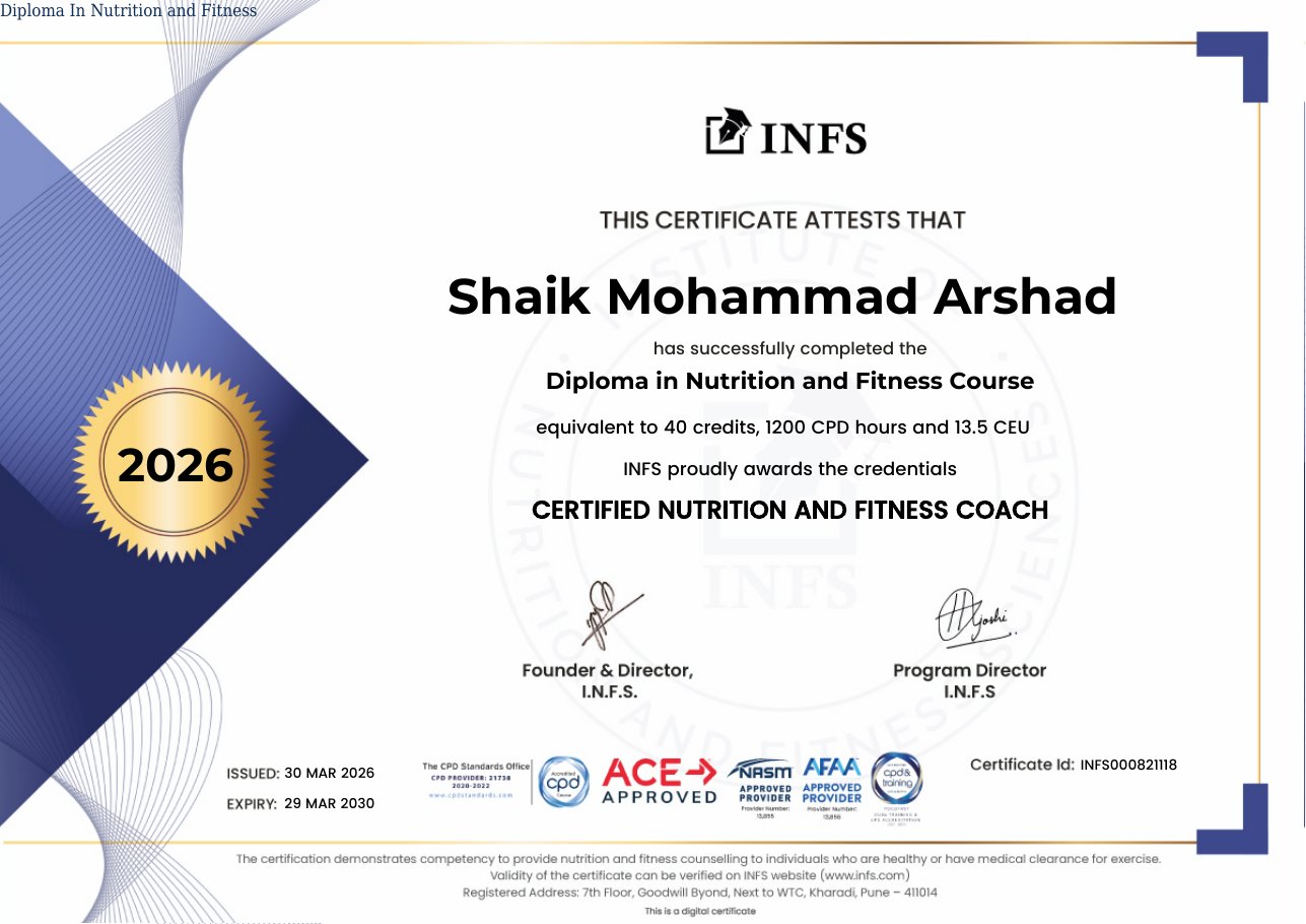 INFS Diploma in Nutrition and Fitness Certificate